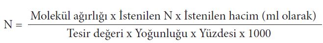 Normal çözelti hazırlamada kollanılan formül
