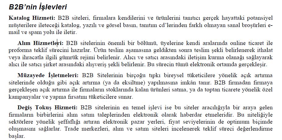 B2B nin işlevleri