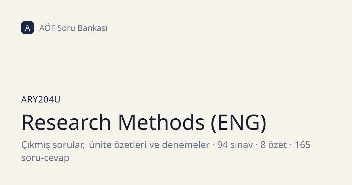 Research Methods (ENG) Ara Deneme Sınavı Soruları — Çöz, Cevaplarını ...