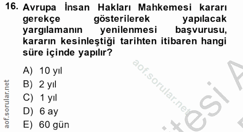 16. soru: Avrupa İnsan Hakları Mahkemesi kararı gerekçe gösterilerek yapılacak yargılamanın yenilenmesi başvurusu, kararın kesi…