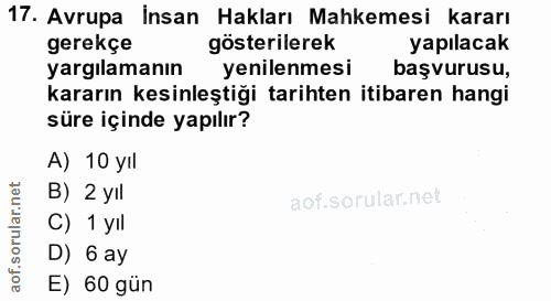 17. soru: Avrupa İnsan Hakları Mahkemesi kararı gerekçe gösterilerek yapılacak yargılamanın yenilenmesi başvurusu, kararın kesi…