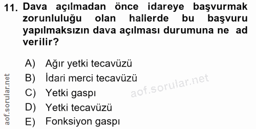 11. soru: Dava açılmadan önce idareye başvurmak zorunluluğu olan hallerde bu başvuru yapılmaksızın dava açılması durumuna ne ad…