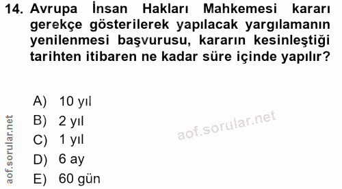 14. soru: Avrupa İnsan Hakları Mahkemesi kararı gerekçe gösterilerek yapılacak yargılamanın yenilenmesi başvurusu, kararın kesi…