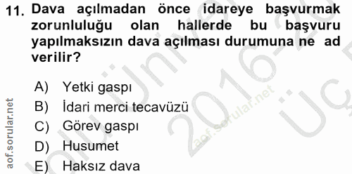 11. soru: Dava açılmadan önce idareye başvurmak zorunluluğu olan hallerde bu başvuru yapılmaksızın dava açılması durumuna ne ad…