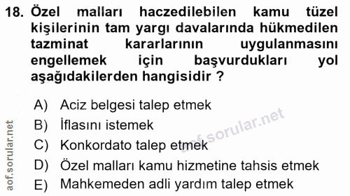 18. soru: Özel malları haczedilebilen kamu tüzel kişilerinin tam yargı davalarında hükmedilen tazminat kararlarının uygulanması…