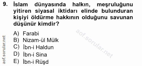 9. soru: İslam dünyasında halkın, meşruluğunu yitiren siyasal iktidarı elinde bulunduran kişiyi öldürme hakkının olduğunu savu…