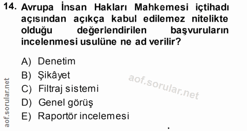 14. soru: Avrupa İnsan Hakları Mahkemesi içtihadı açısından açıkça kabul edilemez nitelikte olduğu değerlendirilen başvuruların…