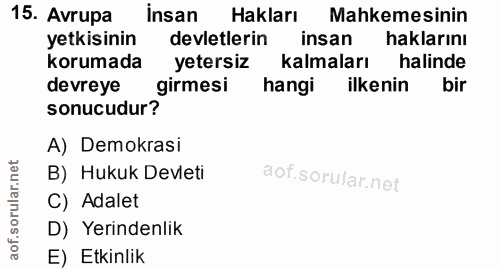 15. soru: Avrupa insan Hakları Mahkemesinin yetkisinin devletlerin insan haklarını korumada yetersiz kalmaları halinde devreye…