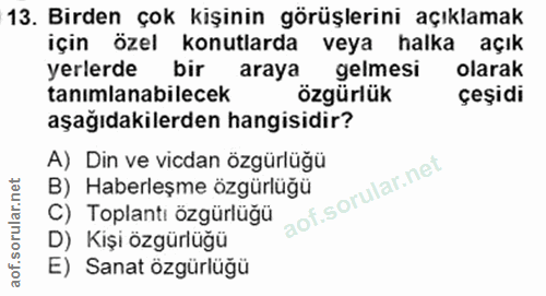 13. soru: Birden çok kişinin görüşlerini açıklamak için özel konutlarda veya halka açık yerlerde bir araya gelmesi olarak tanım…