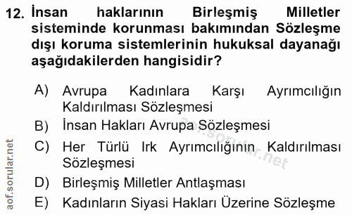 12. soru: Insan haklarının Birleşmiş Milletler sisteminde korunması bakımından Sözleşme dışı koruma sistemlerinin hukuksal daya…