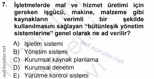 7. soru: İşletmelerde mal ve hizmet üretimi için gereken işgücü, makine, malzeme gibi kaynakların verimli şekilde kullanılması…