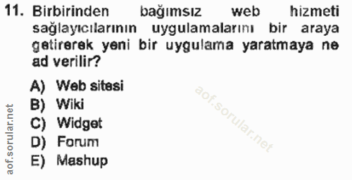 11. soru: Birbirinden bağımsız web hizmeti sağlayıcılarının uygulamalarını bir araya getirerek yeni bir uygulama yaratmaya ne a…