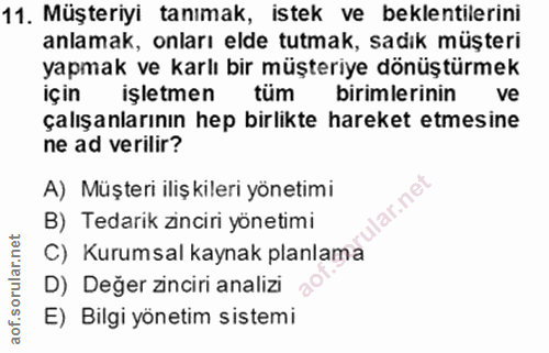 11. soru: Müşteriyi tanımak, istek ve beklentilerini anlamak, onları elde tutmak, sadık müşteri yapmak ve karlı bir müşteriye d…