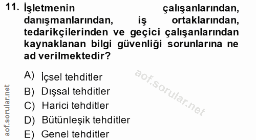 11. soru: İşletmenin çalışanlarından, danışmanlarından, iş ortaklarından, tedarikçilerinden ve geçici çalışanlarından kaynaklan…