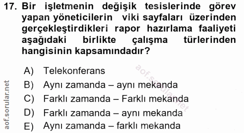 17. soru: Bir işletmenin değişik tesislerinde görev yapan yöneticilerin viki sayfaları üzerinden gerçekleştirdikleri rapor hazı…