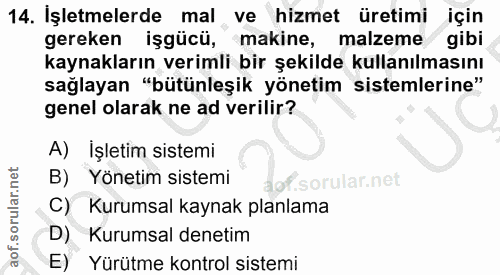 14. soru: Işletmelerde mal „ve hizmet üretimi için gereken işgücü, makine, malzeme gibi kaynakların verimli bir şekilde kullanı…