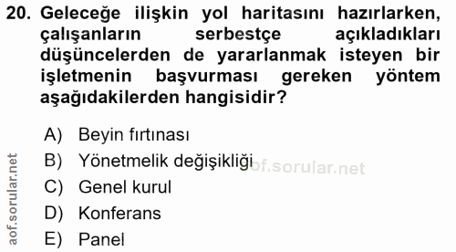 20. soru: Geleceğe ilişkin yol haritasını hazırlarken, çalışanların serbestçe açıkladıkları düşüncelerden de yararlanmak isteye…