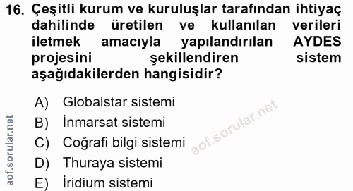 16. soru: Çeşitli kurum ve kuruluşlar tarafından ihtiyaç dahilinde üretilen ve kullanılan verileri iletmek amacıyla yapılandırı…