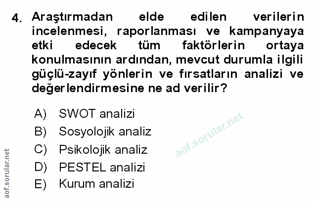 4. soru: Araştırmadan elde edilen verilerin incelenmesi, raporlanması ve kampanyaya etki edecek tum faktörlerin ortaya konulma…