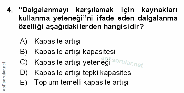 4. soru: "Dalgalanmayı karşılamak için kaynakları kullanma yeteneği"ni ifade eden dalgalanma özelligi aşağıdakilerden hangisid…