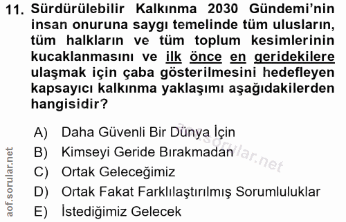 11. soru: Sürdürülebilir Kalkınma 2030 Gündemi'nin insan onuruna saygı temelinde tüm ulusların, tüm halkların ve tüm toplum kes…