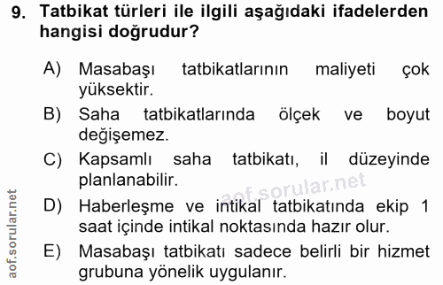 9. soru: Tatbikat türleri ile ilgili aşağıdaki ifadelerden hangisi doğrudur? A) Masabaşı tatbikatlarının maliyeti çok yüksekti…