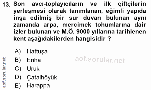 13. soru: Son avcı-toplayıcıların ve ilk çiftçilerin yerleşmesi olarak tanımlanan, eğimli yapıda inşa edilmiş bir sur duvarı bu…