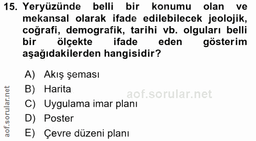 15. soru: Yeryüzünde belli bir konumu olan ve mekansal olarak ifade edilebilecek jeolojik, coğrafi, demografik, tarihi vb. olgu…
