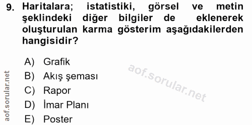 9. soru: Haritalara; istatistiki, görsel ve metin şeklindeki diğer bilgiler de eklenerek oluşturulan karma gösterim aşağıdakil…