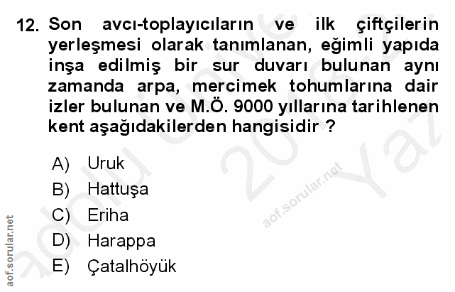 12. soru: Son avcı-toplayıcıların ve ilk çiftçilerin yerleşmesi olarak tanımlanan, eğimli yapıda inşa edilmiş bir sur duvarı bu…