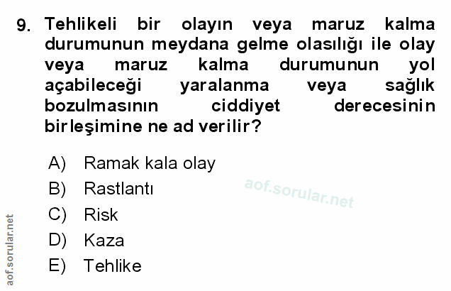 9. soru: Tehlikeli bir olayın veya maruz kalma durumunun meydana gelme olasılığı ile olay veya maruz kalma durumunun yol açabi…