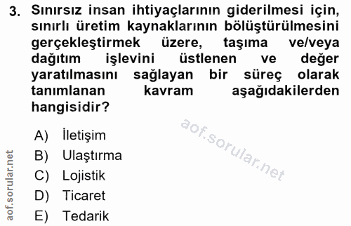 3. soru: Sınırsız insan ihtiyaçlarının giderilmesi için, sınırlı üretim kaynaklarının bölüştürülmesini gerçekleştirmek üzere,…