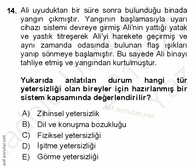 14. soru: Ali uyuduktan bir süre sonra bulunduğu binada yangın çıkmıştır. Yangının başlamasıyla uyarı cihazı sistemi devreye gi…
