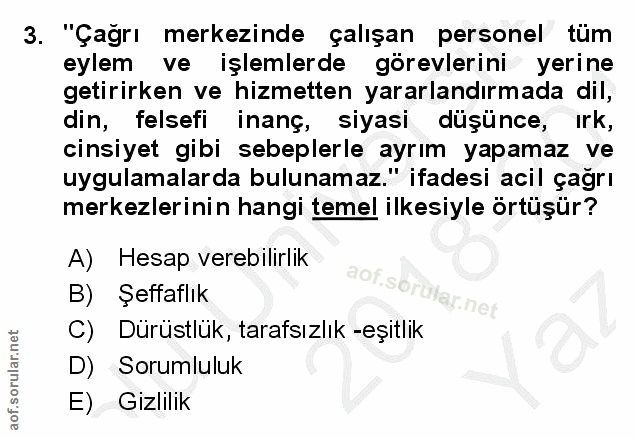 3. soru: "Çağrı merkezinde çalışan personel tüm eylem ve işlemlerde görevlerini yerine getirirken ve hizmetten yararlandırmada…