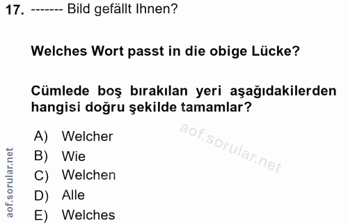 17. soru: -- Bild gefällt Ihnen? Welches Wort passt in die obige Lücke? Cümlede boş bırakılan yeri aşağıdakilerden hangisi doğr…