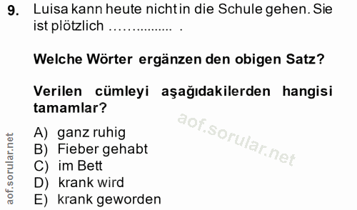 9. soru: Luisa kann heute nichtin die Schule gehen. Sie ist plötzlich ..... Welche Wörter ergänzen den obigen Satz? Verilen cü…
