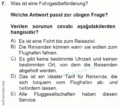 7. soru: Was ist eine Fahrgastbeförderung? Welche Antwort passt zur obigen Frage? Verilen sorunun cevabı aşağıdakilerden hangi…