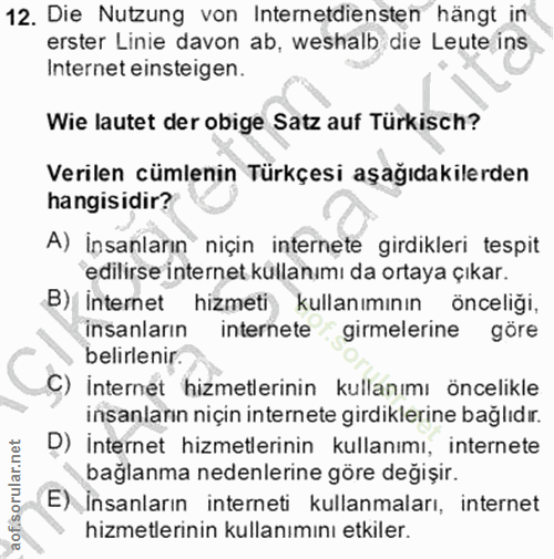 12. soru: Die Nutzung von Internetdiensten hängt in erster Linie davon ab, weshalb die Leute ins Internet einsteigen. Wie laute…
