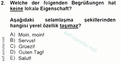 2. soru: Welche der folgenden Begrüßungen hat keine lokale Eigenschaft? Aşağıdaki selamlaşma şekillerinden hangisi yerel özell…