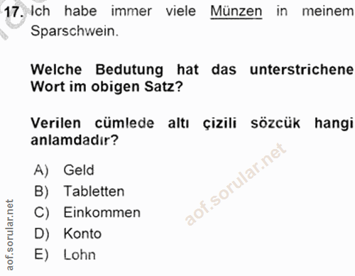 17. soru: Ich habe immer viele Münzen in meinem Sparschwein. Welche Bedutung hat das unterstrichene Wort im obigen Satz? Verile…