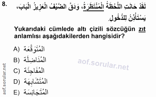 8. soru: لَقَدْ حَانَتِ اللَّحْظَةُ الْمُنْتَظَرَةُ، وَدَقَّ الضَّيْفُ الْعَزِيزُ الْبَابَ، يَسْتَأْذِنُ لِلدُّخُولِ. Yukarıda…