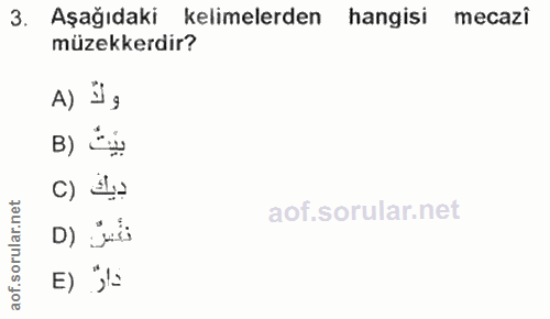 3. soru: Aşağıdaki kelimelerden hangisi mecazi müzekkerdir? ولا (A بِيْتُ (B c) ¿a ar. تغيرٌ: (D E) "j= aof.