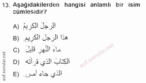 13. soru: Aşağıdakilerden hangisi anlamlı bir isim cümlesidir? c) Js jell ils E) ud iba şil