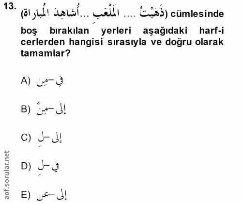 13. soru: röl, bi ioha.. ielli... Cüss) cümlesinde boş bırakılan yerleri aşağıdaki harf-i erlerden hangisi sırasıyla ve doğru o…