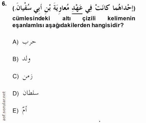 6. soru: cümlesindeki altı çizili kelimenin eşanlamlısı aşağıdakilerden hangisidir? A) →→ B) N g C) j*j D) ülalu E) ži