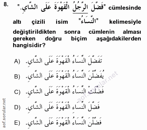 8. soru: "still te öye f' jes" cümlesinde altı çizili isim "sLmif!" kelimesiyle değiştirildikten sonra cümlenin alması gereken…