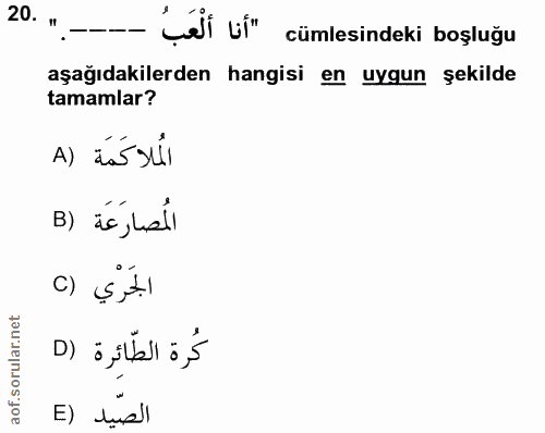 20. soru: . Lái ví" cumlesindeki boşlugu aşağıdakilerden hangisi en uygun şekilde tamamlar? A) áá súI B) áć, kell () Ş 41 كُرة…
