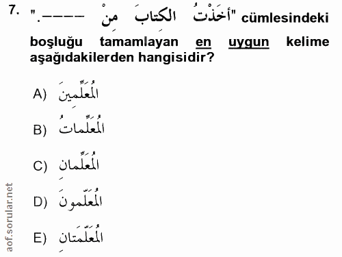 7. soru: ".- is ytsı Biti" cümlesindeki boşluğu tamamlayan en uygun kelime aşağıdakilerden hangisidir? A) isalell B) 'Elalell…