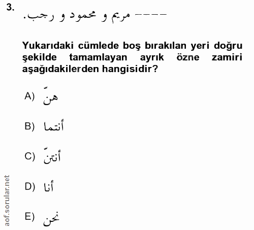 3. soru: Yukarıdaki cümlede boş bırakılan yeri doğru şekilde tamamlayan ayrık özne zamiri aşağıdakilerden hangisidir? A) jes B…