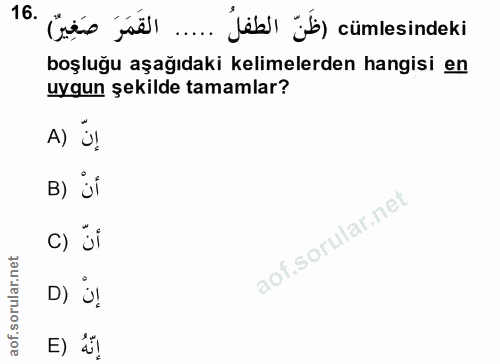 16. soru: "e jël. Jäb jb) cümlesindeki boşluğu aşağıdaki kelimelerden hangisi en uygun şekilde tamamlar? A) Ü! B) jí lar.nei c)…